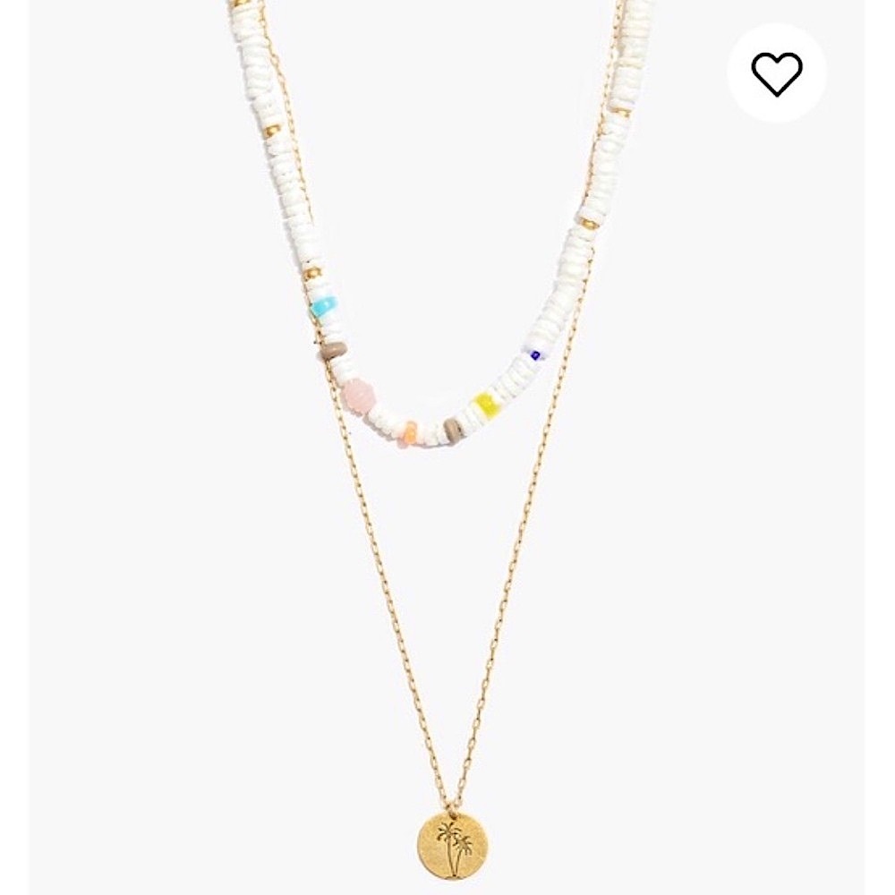 Madewell Palm Tree Beach Find Layered Necklace Set Coin Pendant Puka shell beads - Picture 2 of 10